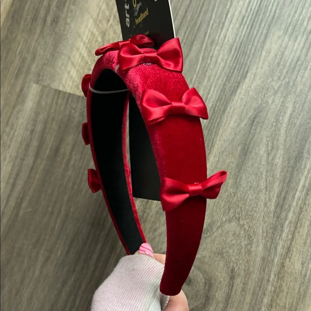 NWT Art Class Red Velvet Bow Headband